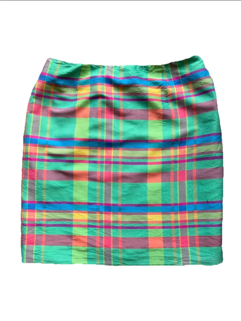Vintage 90s Lauren Ralph Lauren 100% Silk Plaid Mini Skirt, Size 6, Colorful